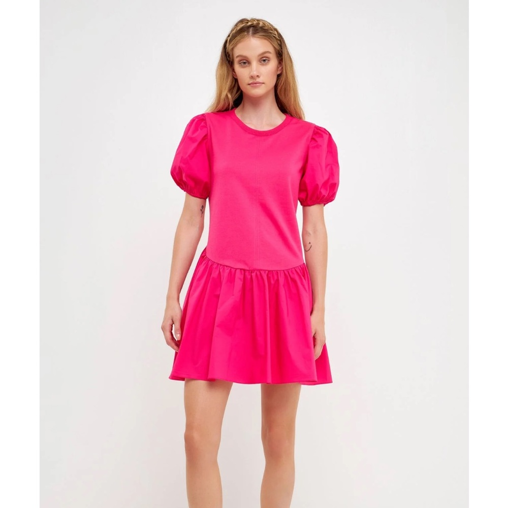 Puff sleeve pink dress